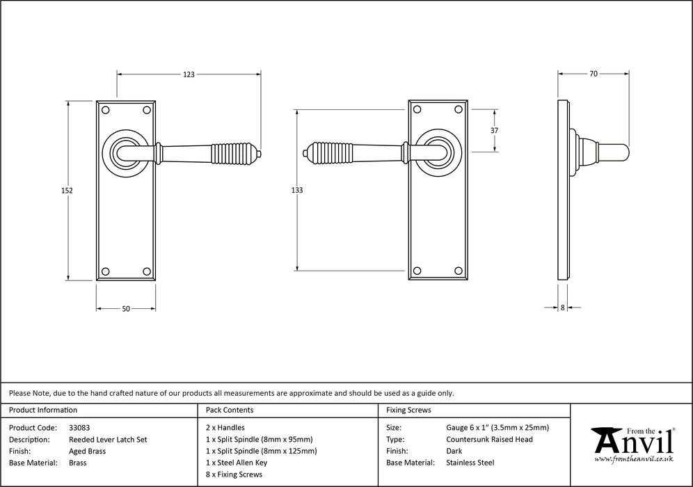 Aged Brass Reeded Lever Latch Set