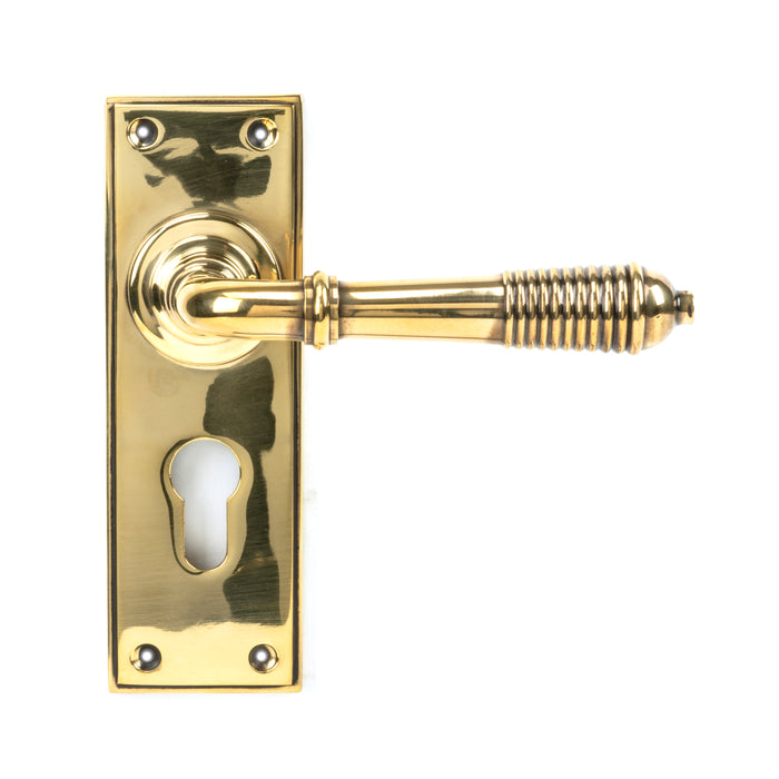 Aged Brass Reeded Lever Euro Lock Set