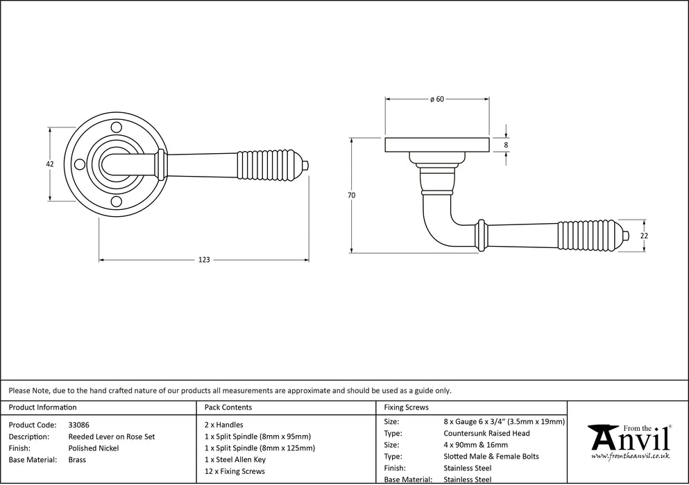 Polished Nickel Reeded Lever on Rose Set