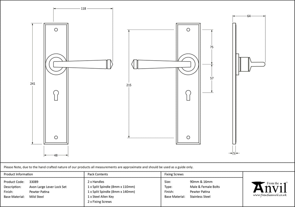 Pewter Large Avon Lever Lock Set