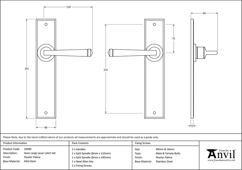 Pewter Large Avon Lever Latch Set