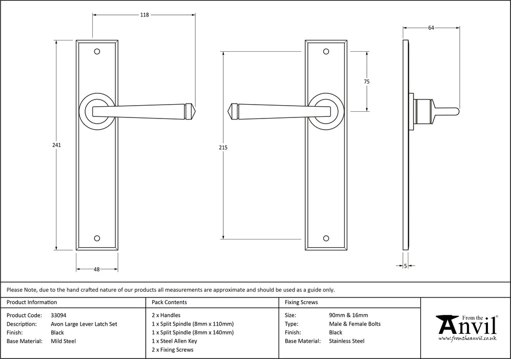 Black Large Avon Lever Latch Set