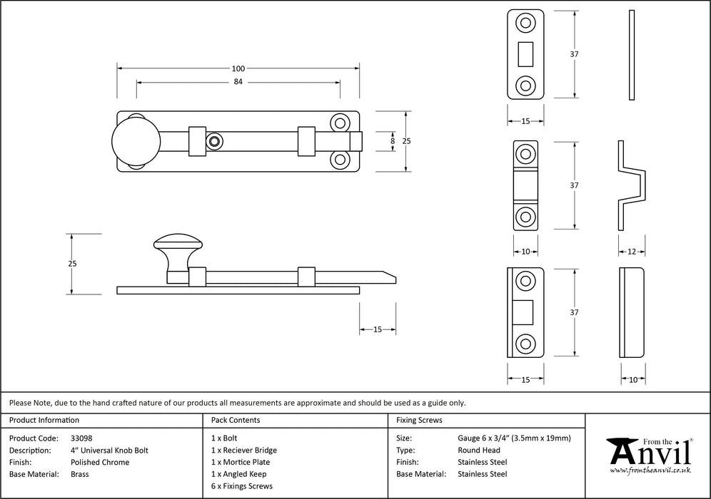 Polished Chrome 4" Universal Bolt