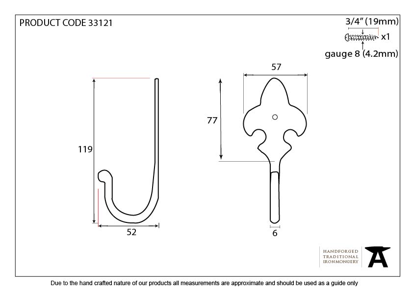 Beeswax Fleur-De-Lys Coat Hook