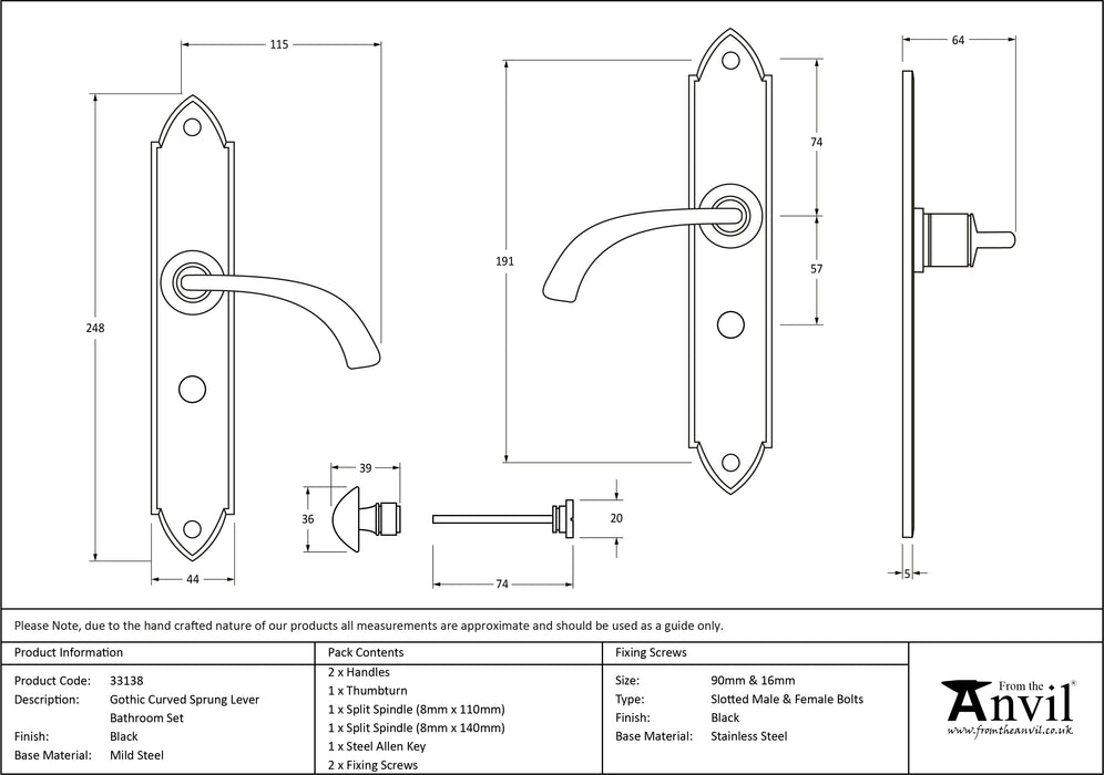 Black Gothic Curved Sprung Lever Bathroom Set