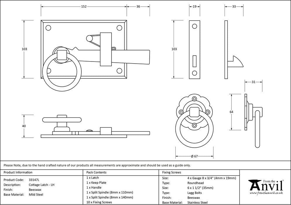 Beeswax Cottage Latch - LH