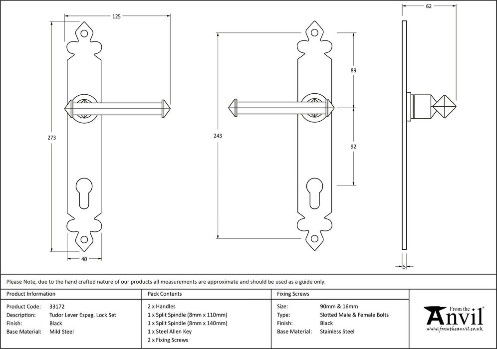 Black Tudor Lever Espag. Lock Set