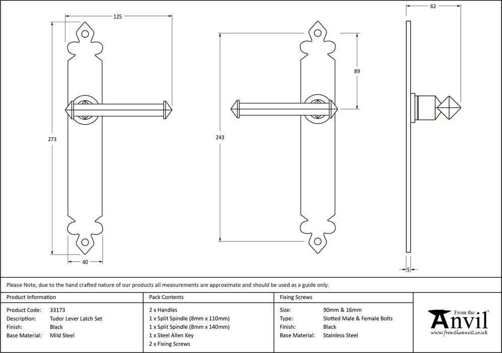 Black Tudor Lever Latch Set