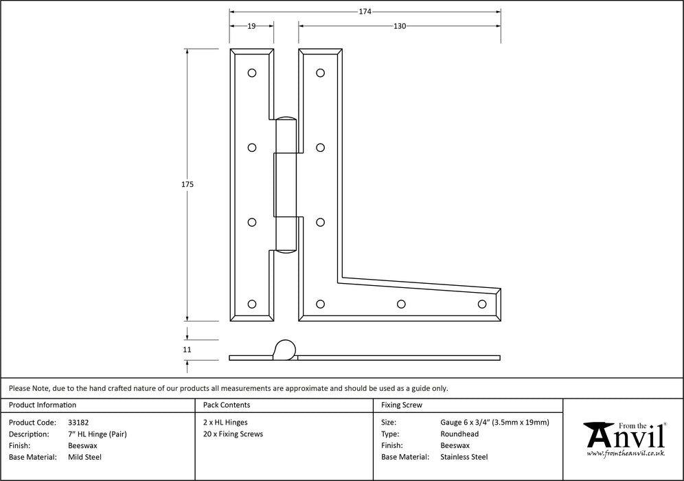 Beeswax 7" HL Hinge (pair)