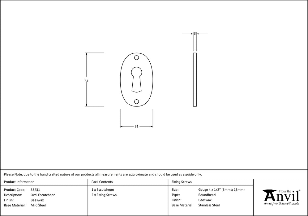 Beeswax Oval Escutcheon