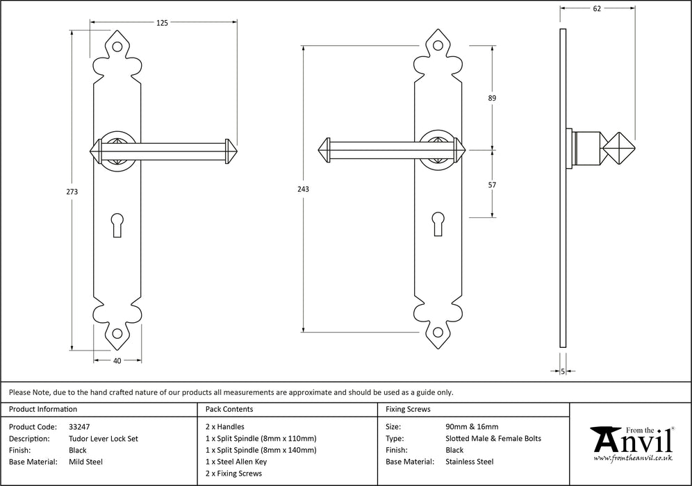 Black Tudor Lever Lock Set