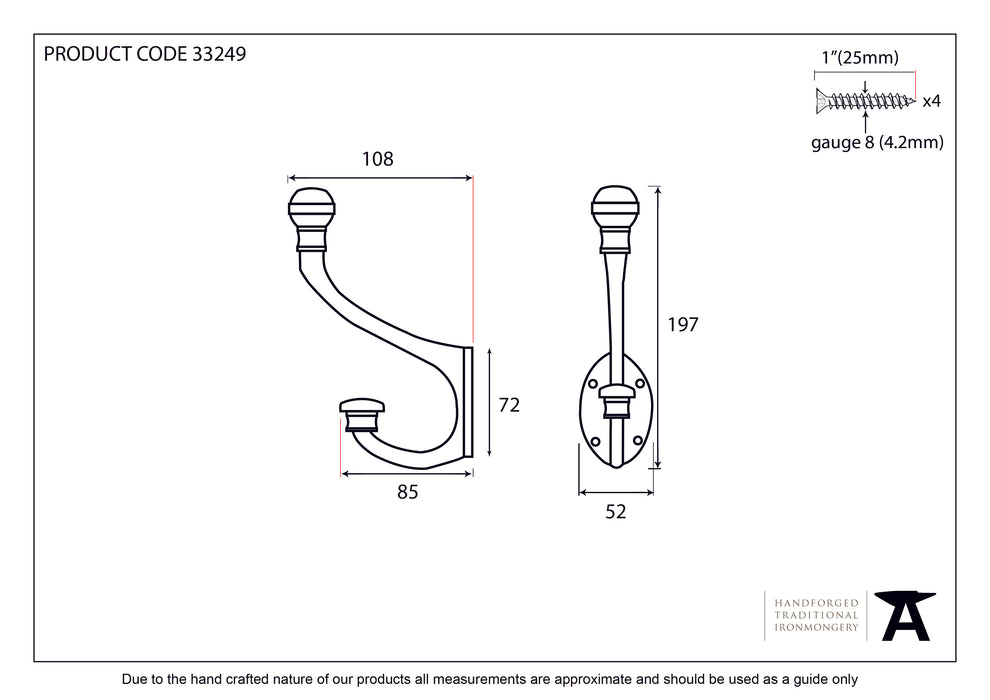 Black 7 3/4" Hat & Coat Hook