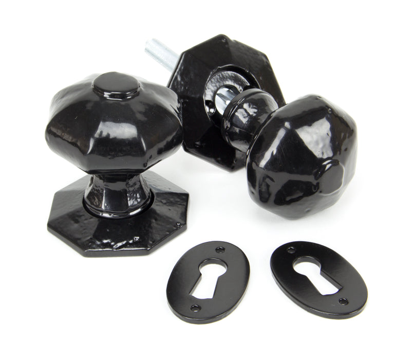 Black Octagonal Mortice/Rim Knob Set