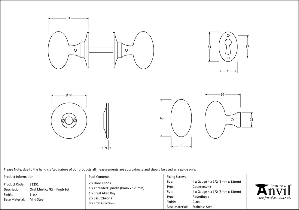 Black Oval Mortice/Rim Knob Set