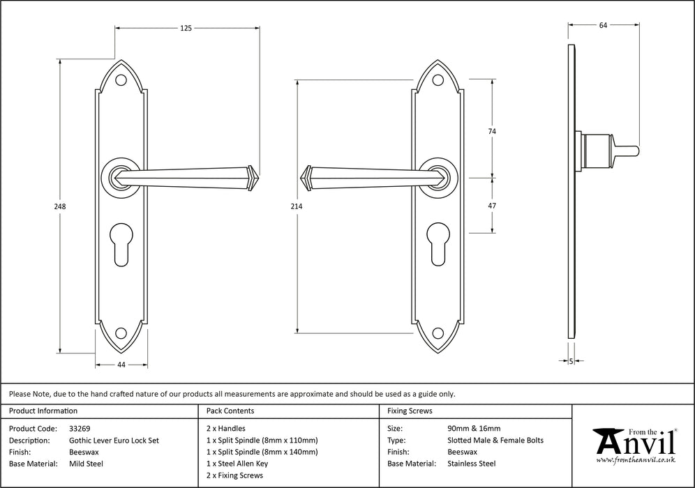 Beeswax Gothic Lever Euro Lock Set