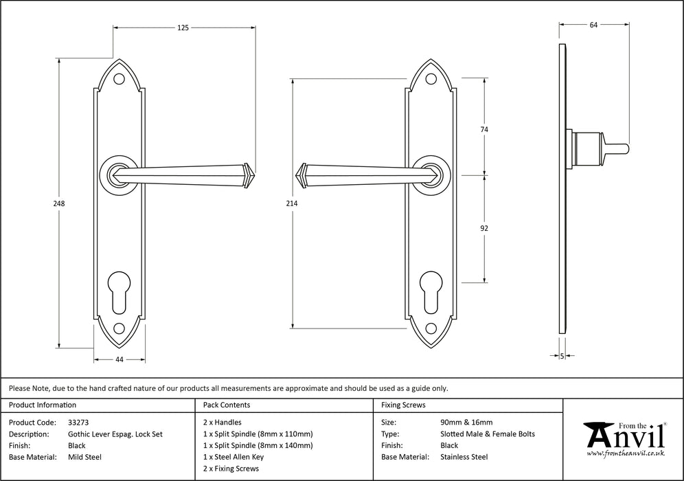 Black Gothic Lever Espag. Lock Set