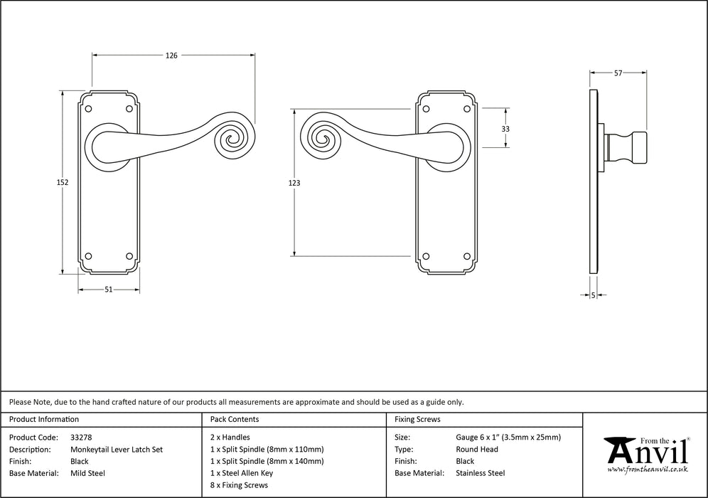 Black Monkeytail Lever Latch Set