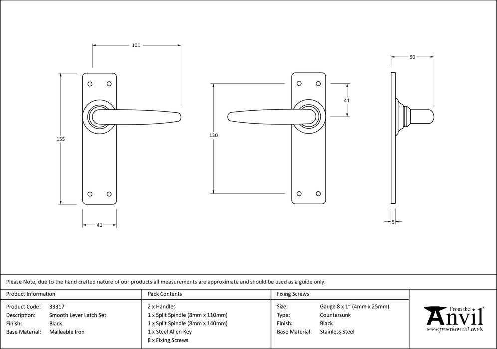 Black Smooth Lever Latch Set