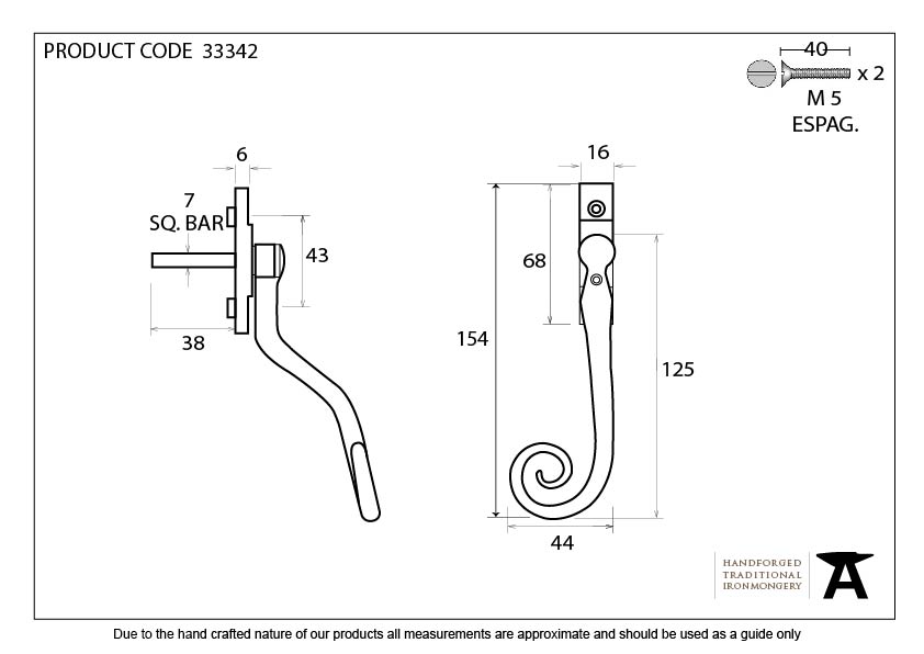 Black Large 16mm Monkeytail Espag - LH