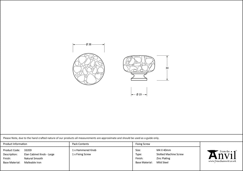 Natural Smooth Elan Cabinet Knob - Large