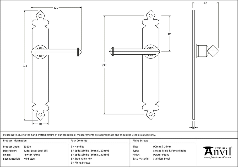 Pewter Tudor Lever Latch Set