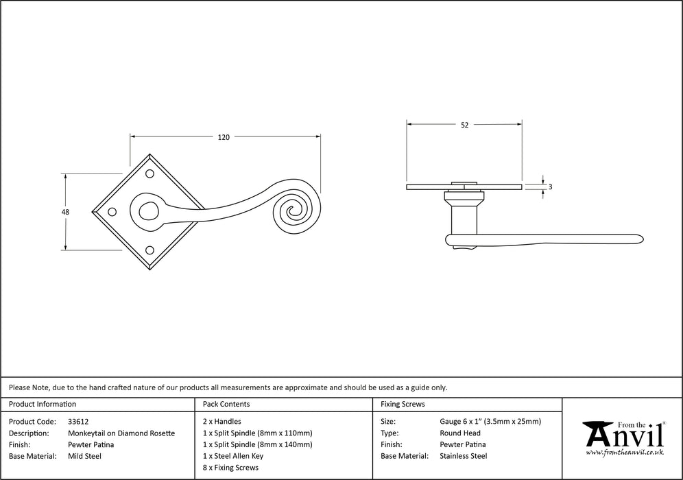 Pewter Monkeytail Lever on Rose Set (Diamond)