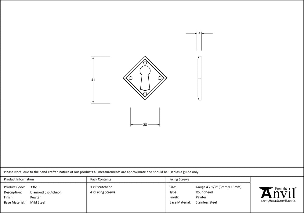 Pewter Diamond Escutcheon