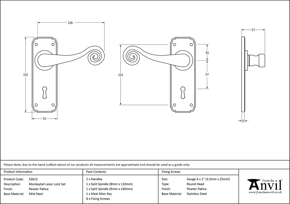 Pewter Monkeytail Lever Lock Set