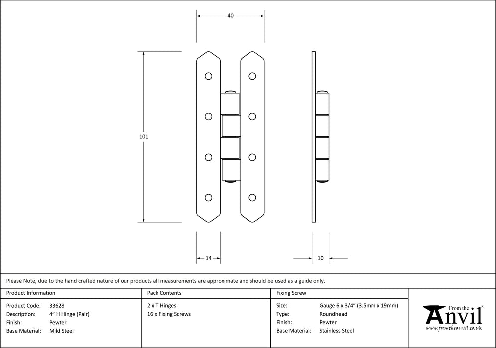 Pewter 4" H Hinge (pair)