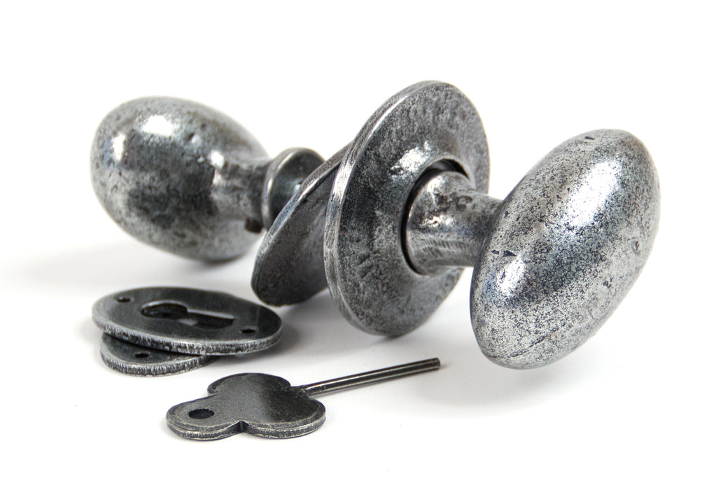 Pewter Oval Mortice/Rim Knob Set