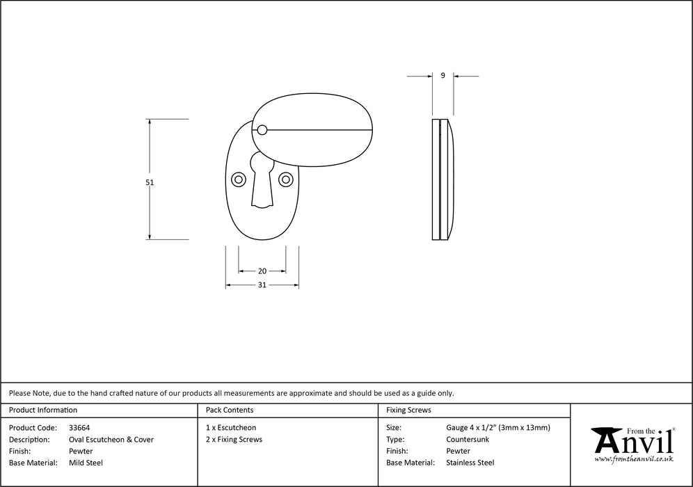 Pewter Oval Escutcheon & Cover