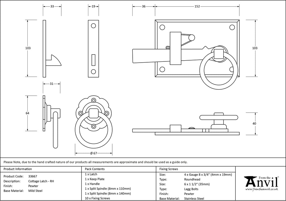 Pewter Cottage Latch - RH