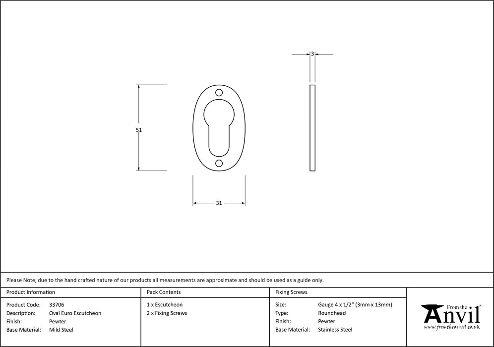 Pewter Oval Euro Escutcheon