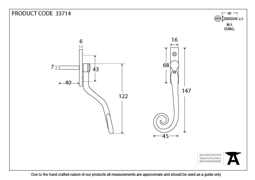 Pewter 16mm Monkeytail Espag - LH