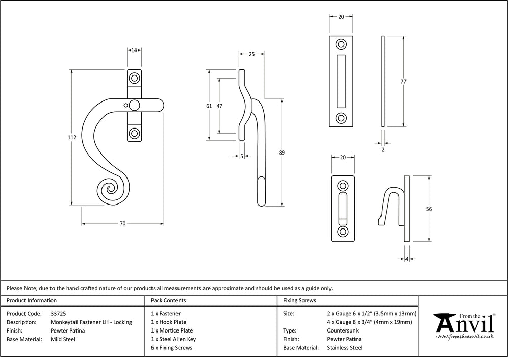 Pewter Locking Monkeytail Fastener - LH