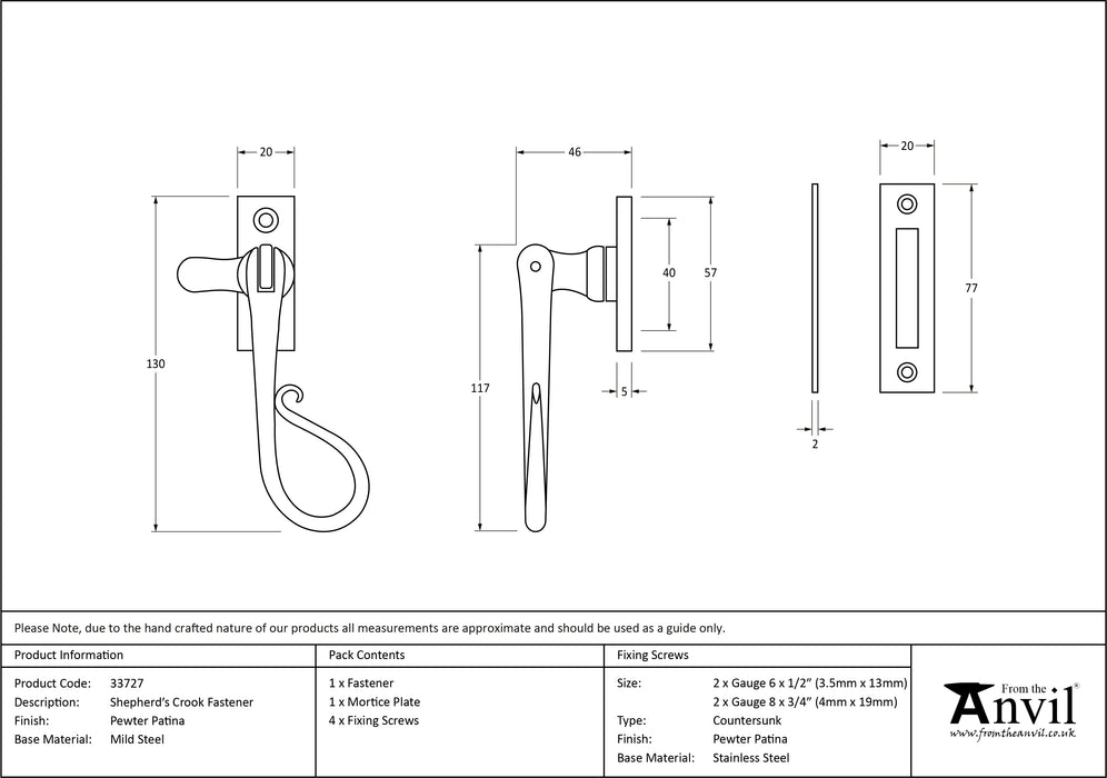 Pewter Shepherd's Crook Fastener