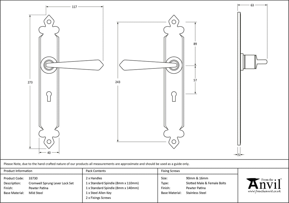 Pewter Cromwell Lever Lock Set