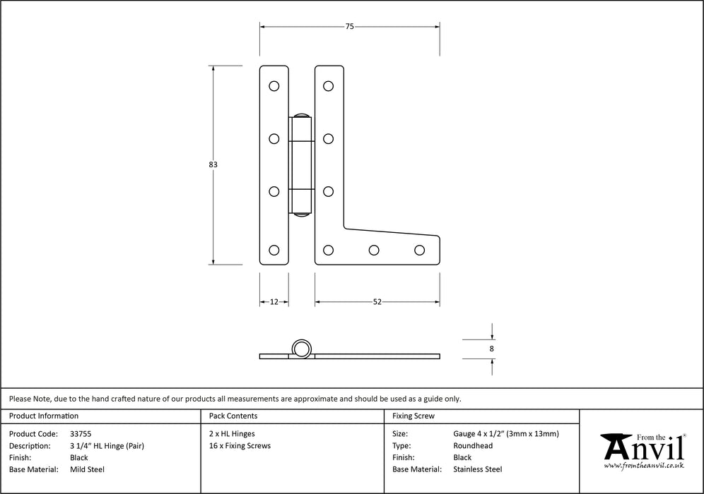 Black 3_" HL Hinge (pair)