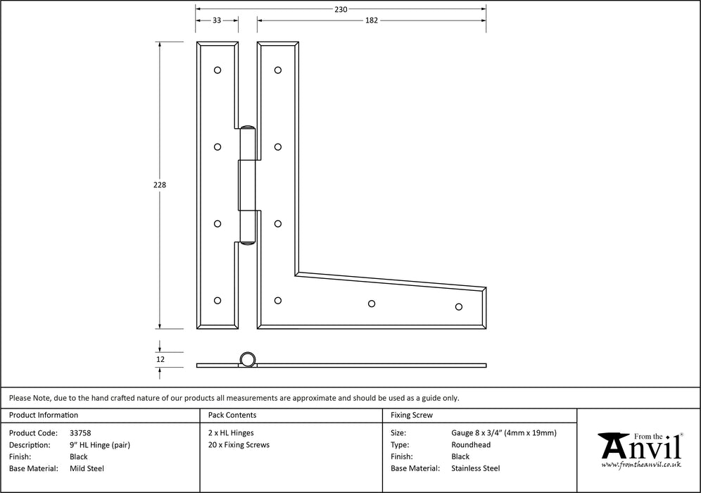 Black 9" HL Hinge (pair)