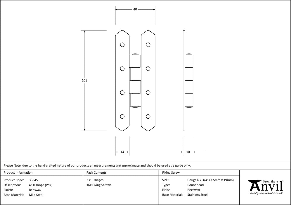 Beeswax 4" H Hinge (pair)