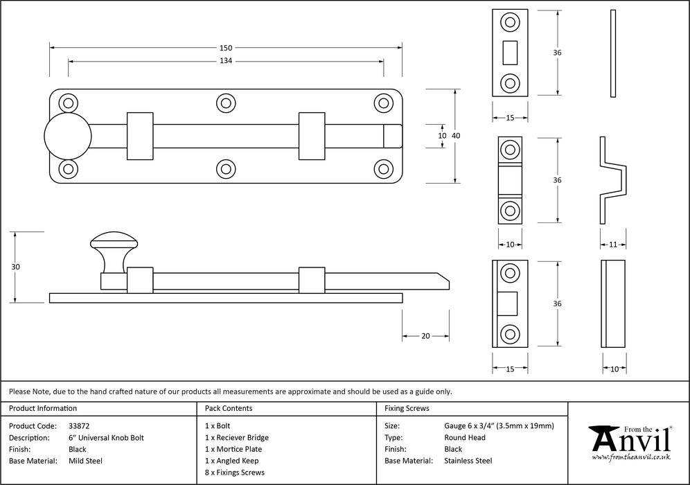 Black 6" Universal Bolt