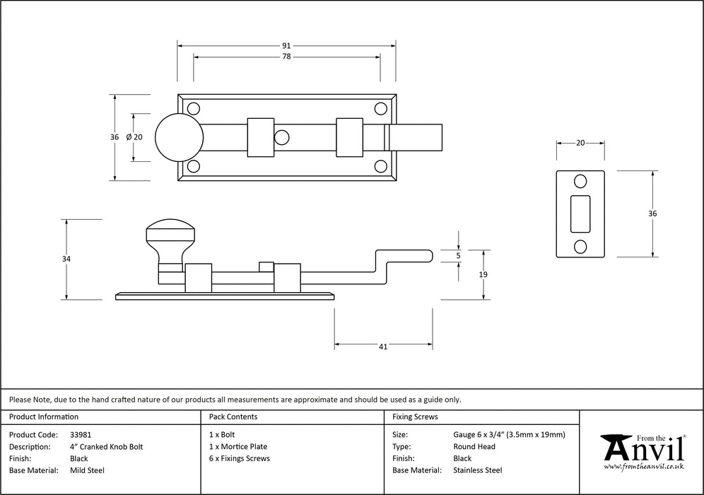 Black 4" Cranked Knob Bolt