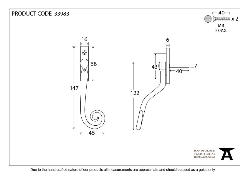 Black 16mm Monkeytail Espag - RH