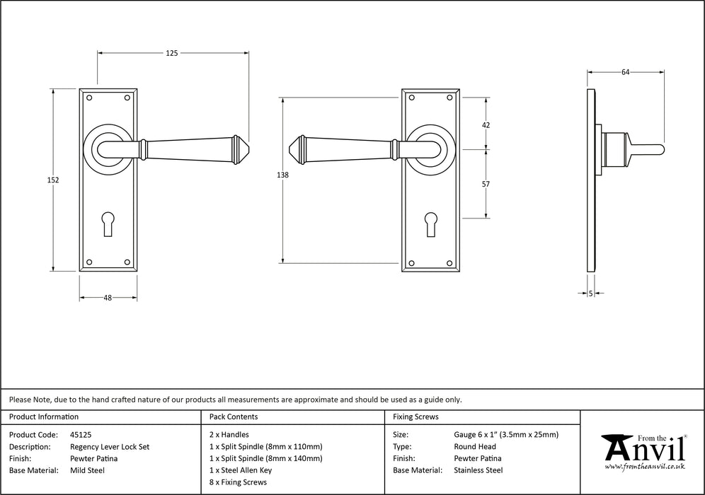 Pewter Regency Lever Lock set