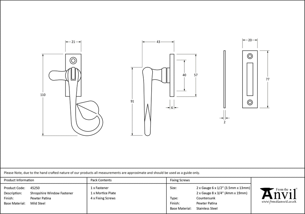 Pewter Shropshire Window Fastener