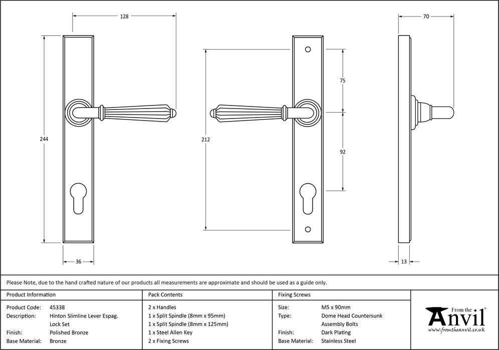 Polished Bronze Hinton Slimline Lever Espag. Lock Set