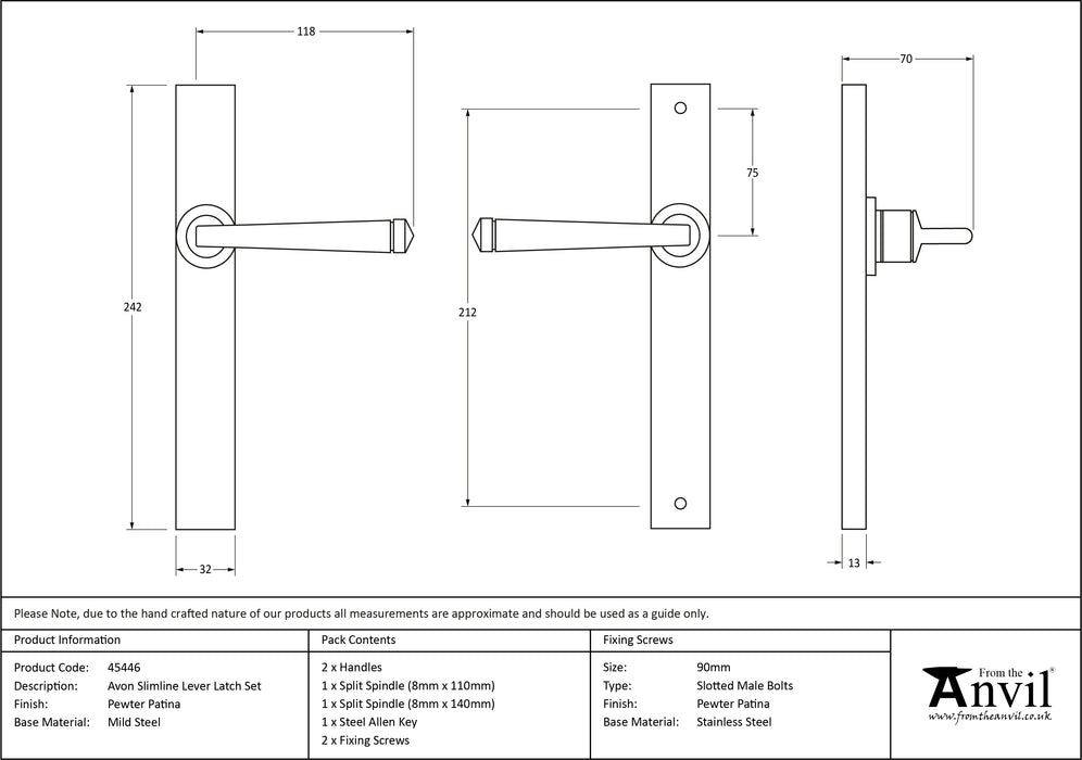 Pewter Avon Slimline Lever Latch Set