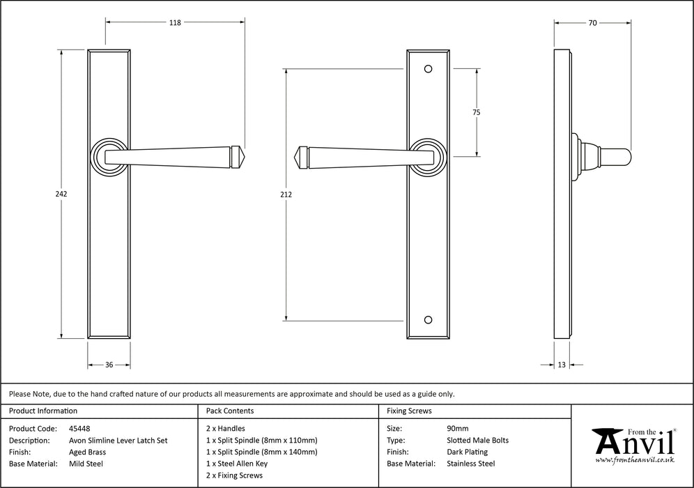 Aged Brass Avon Slimline Lever Latch Set