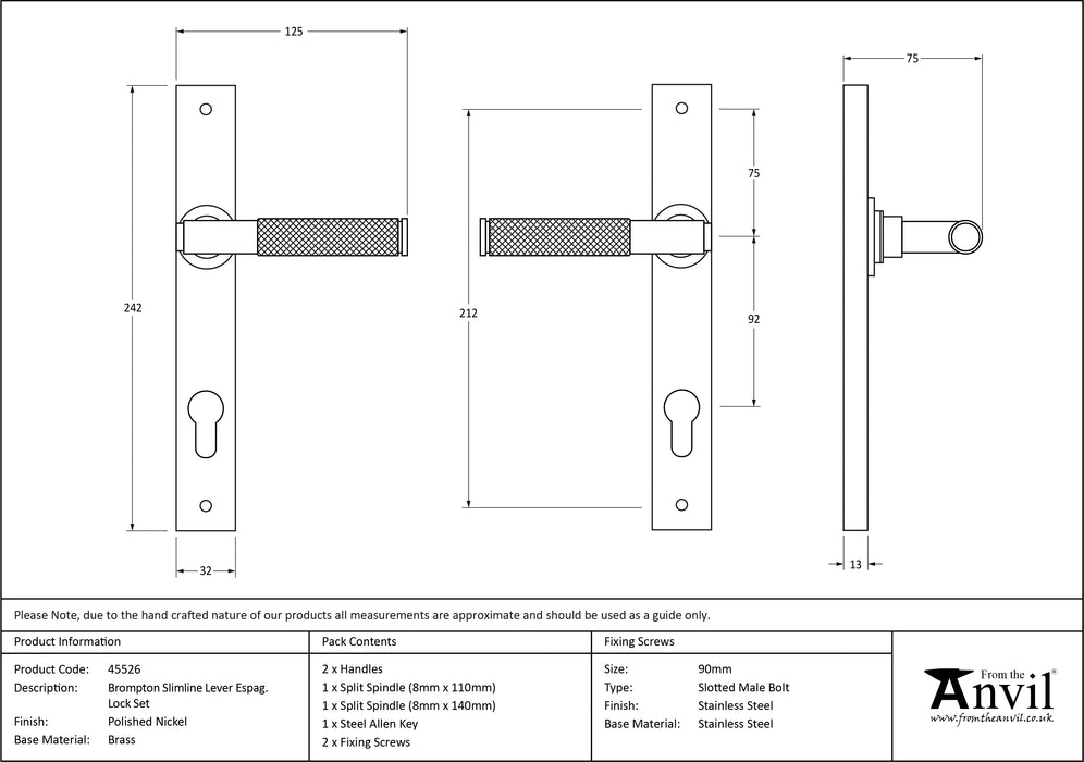 Polished Nickel Brompton Slimline Lever Espag. Lock Set