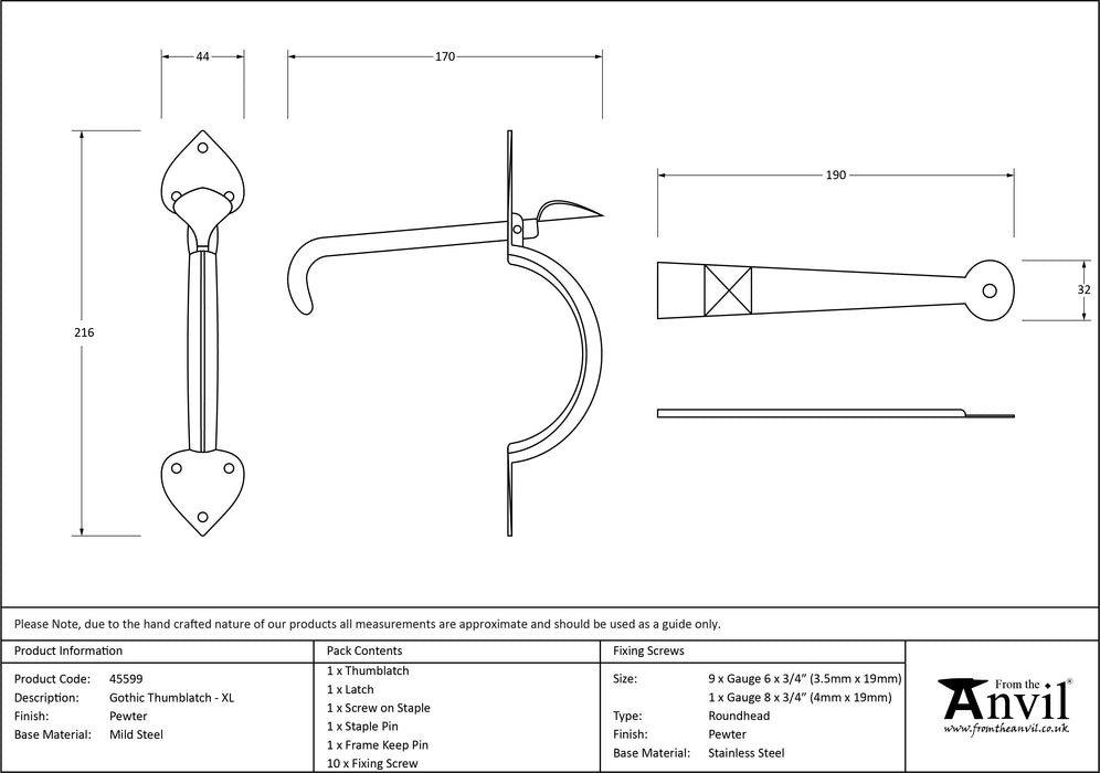 Pewter Gothic Thumblatch - XL